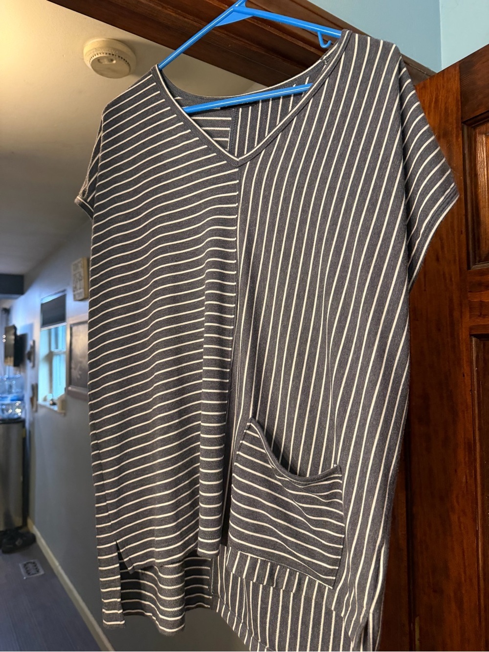 Nally & Millie Navy and White Striped V-Neck Short Sleeve Tunic